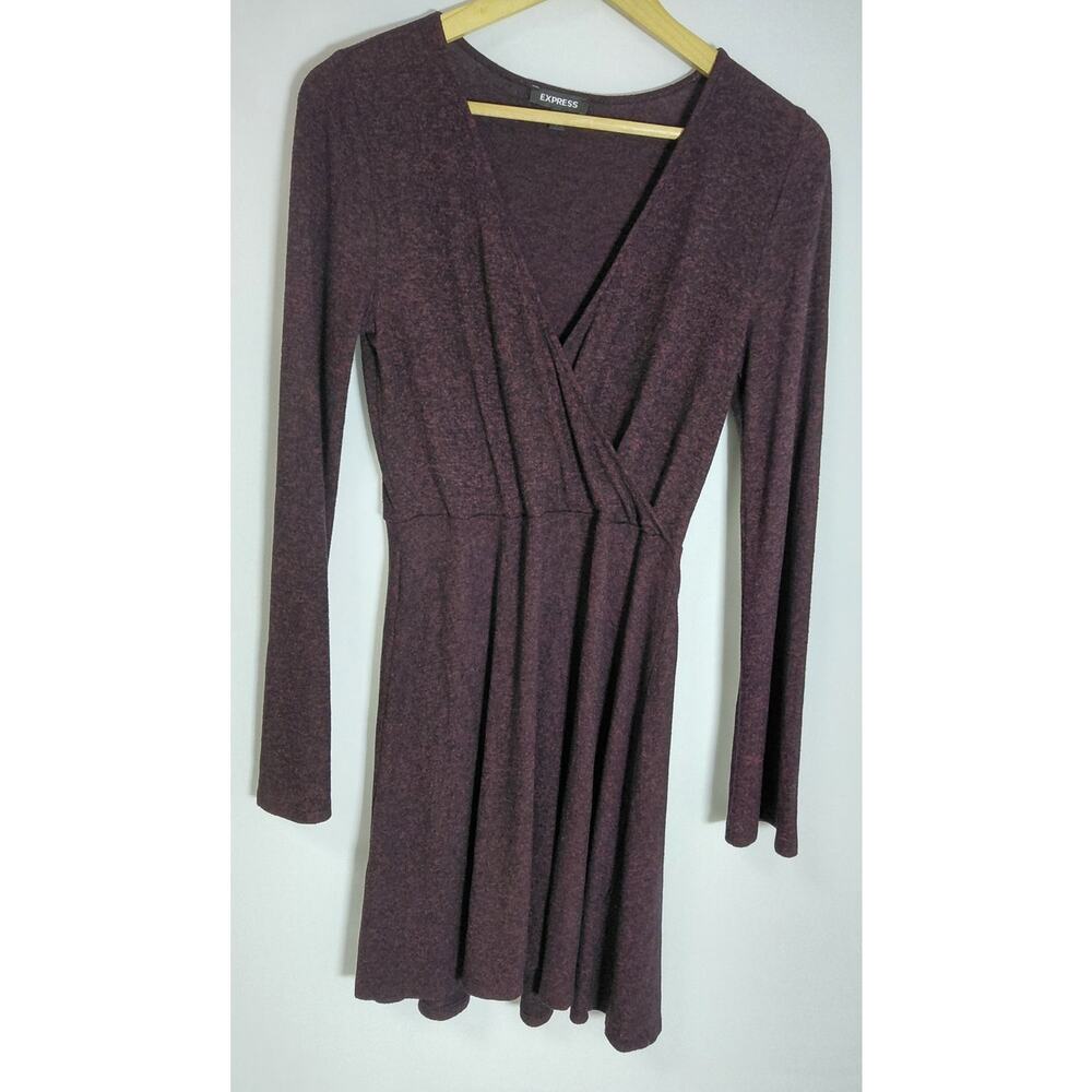 EXPRESS Purple Wrap Dress Long Sleeve Knit Knee Length Women Size S